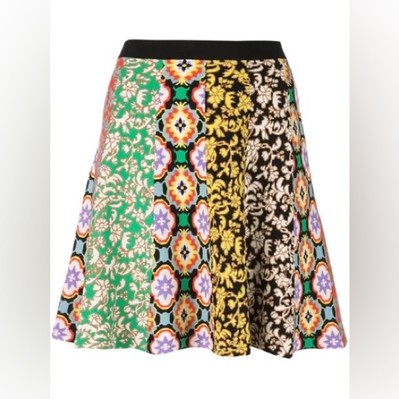 ALICE AND OLIVIA Bunnie Patchwork Stripe Mini Skirt In Multi Size XL - Picture 3 of 6